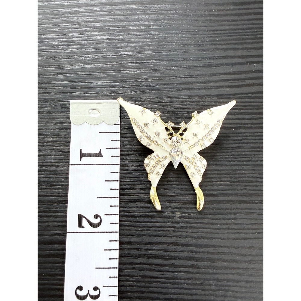 Butterfly Brooch Women OS Cream Gold Tone Rhinestone Enamel Pin